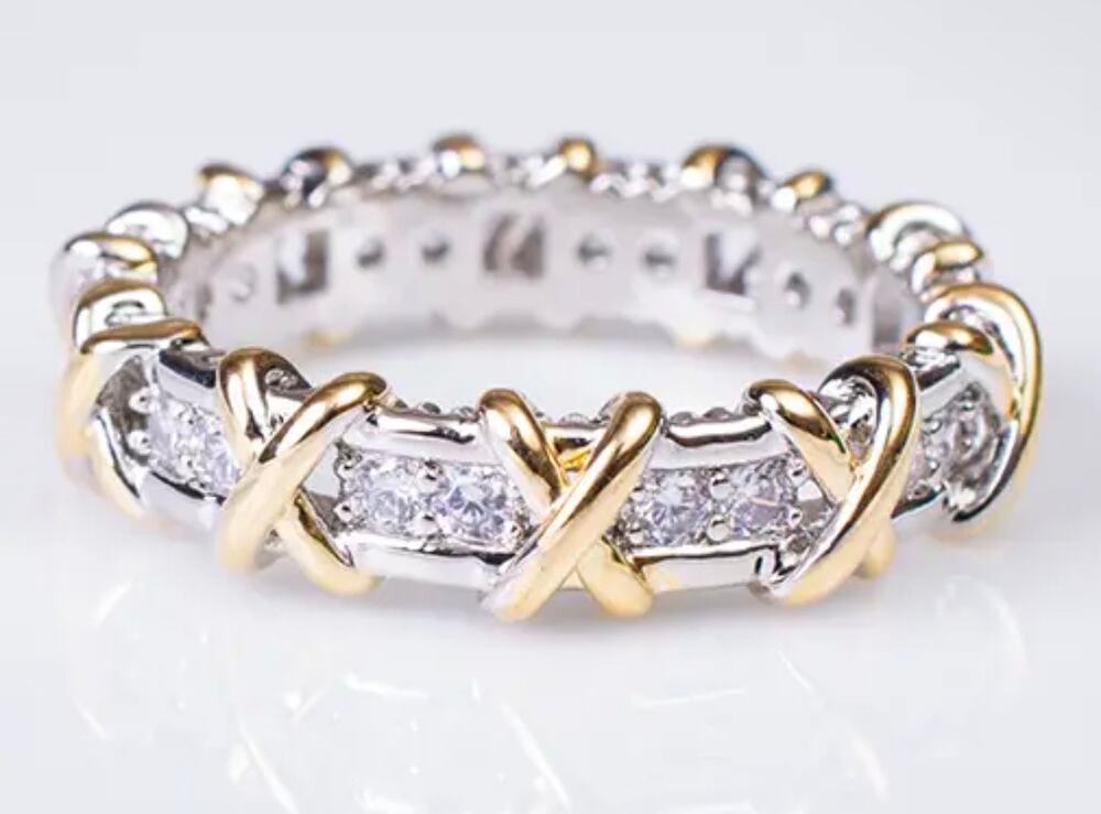 Channel Set X Ring Rhodium Plated NEW SZ9